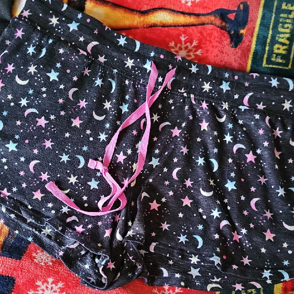 Secret Treasures Black Star & Moon Pajama Shorts with Pink Drawstring
